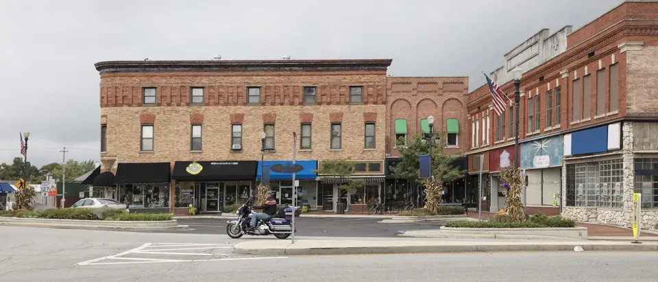Storefronts on the courthouse square in Angola, Indiana
